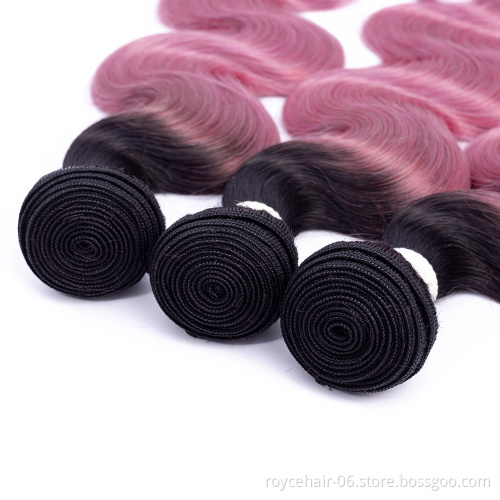 Royce Virgin Indian Raw Temple Hair 100% Human Hair curly Bundles with closure OT colors Body Wave 1B Pink Two Tone color